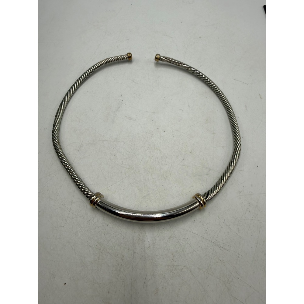 Two Tone Twisted Cable Torque Collar Necklace Silver Gold Tone Open Choker